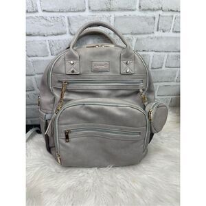 ROSEGIN Vegan Premium Leather Diaper Bag Backpack for Boy Girl Gray